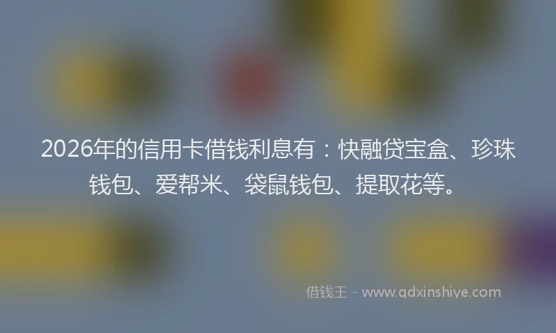 2026年的信用卡借钱利息有：快融贷宝盒、珍珠钱包、爱帮米、袋鼠钱包、提取花等。