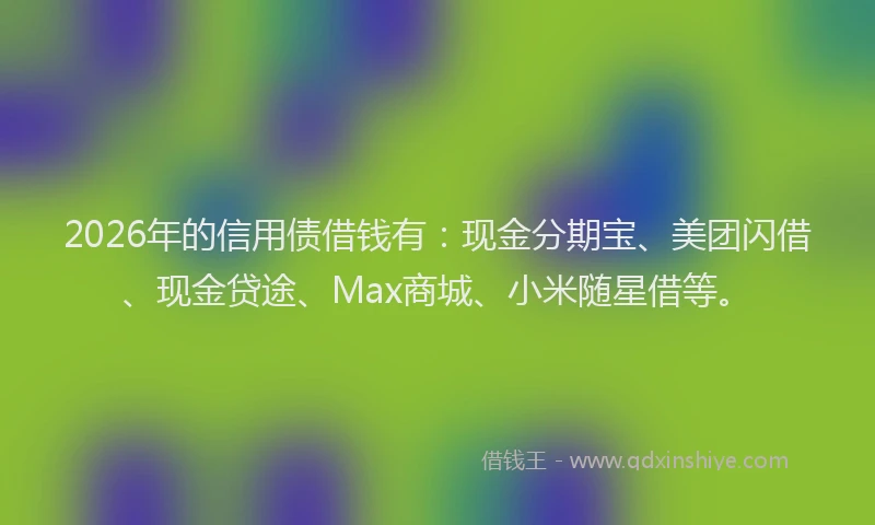 2026年的信用债借钱有:现金分期宝、美团闪借、现金贷途、Max商城、小米随星借等。