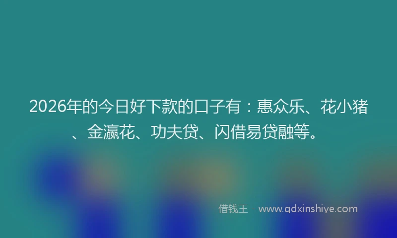 2026年的今日好下款的口子有：惠众乐、花小猪、金瀛花、功夫贷、闪借易贷融等。