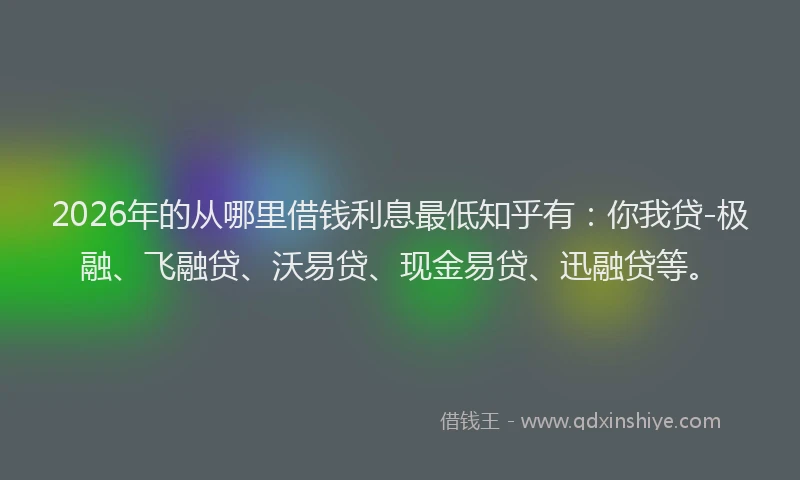 2026年的从哪里借钱利息最低知乎有：你我贷-极融、飞融贷、沃易贷、现金易贷、迅融贷等。