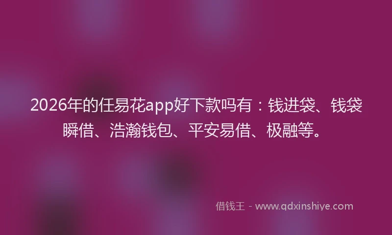 2026年的任易花app好下款吗有：钱进袋、钱袋瞬借、浩瀚钱包、平安易借、极融等。
