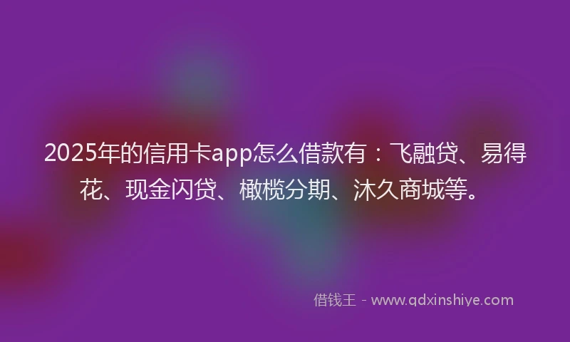 2025年的信用卡app怎么借款有：飞融贷、易得花、现金闪贷、橄榄分期、沐久商城等。