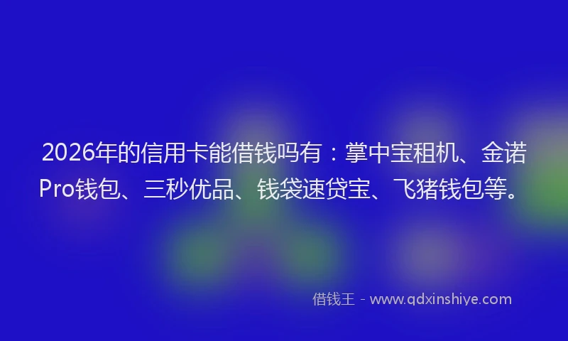 2026年的信用卡能借钱吗有：掌中宝租机、金诺Pro钱包、三秒优品、钱袋速贷宝、飞猪钱包等。