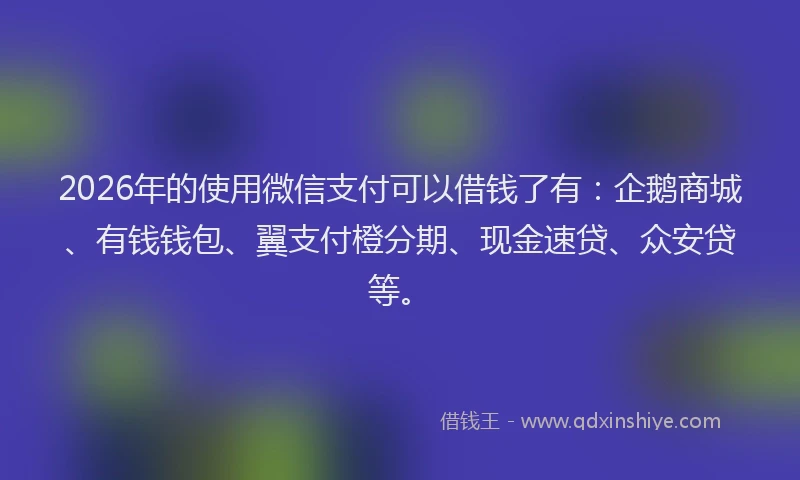 2026年的使用微信支付可以借钱了有:企鹅商城、有钱钱包、翼支付橙分期、现金速贷、众安贷等。