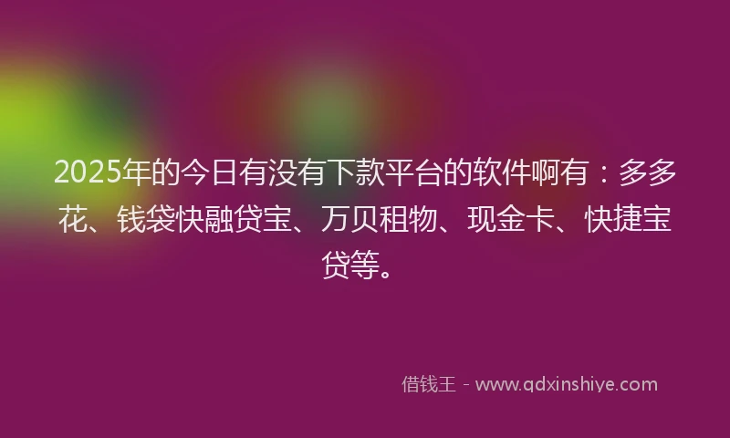 2025年的今日有没有下款平台的软件啊有：多多花、钱袋快融贷宝、万贝租物、现金卡、快捷宝贷等。
