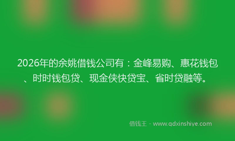 2026年的余姚借钱公司有：金峰易购、惠花钱包、时时钱包贷、现金侠快贷宝、省时贷融等。
