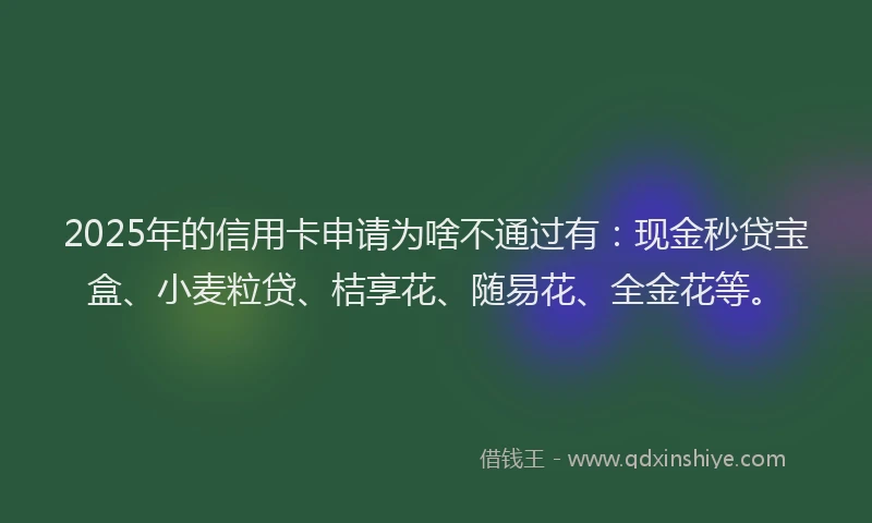 2025年的信用卡申请为啥不通过有：现金秒贷宝盒、小麦粒贷、桔享花、随易花、全金花等。