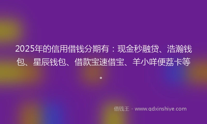 2025年的信用借钱分期有：现金秒融贷、浩瀚钱包、星辰钱包、借款宝速借宝、羊小咩便荔卡等。