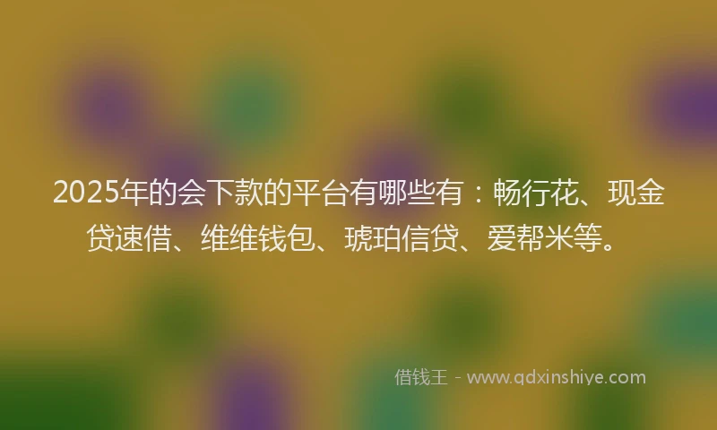 2025年的会下款的平台有哪些有：畅行花、现金贷速借、维维钱包、琥珀信贷、爱帮米等。