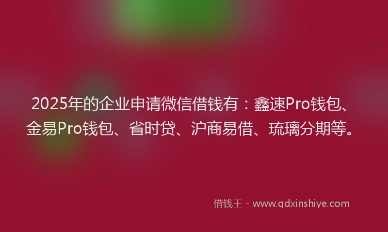 2025年的企业申请微信借钱有：鑫速Pro钱包、金易Pro钱包、省时贷、沪商易借、琉璃分期等。