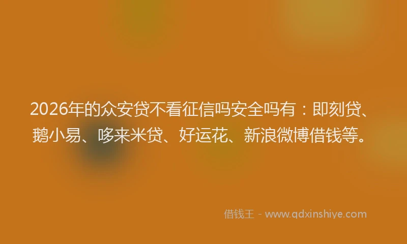 2026年的众安贷不看征信吗安全吗有:即刻贷、鹅小易、哆来米贷、好运花、新浪微博借钱等。