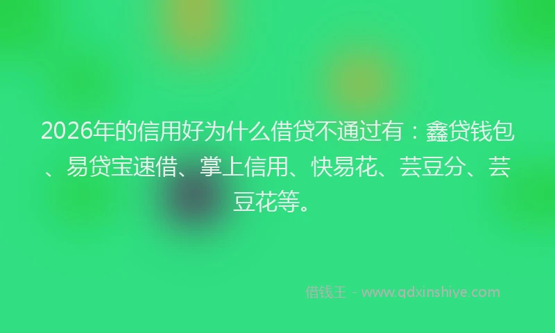 2026年的信用好为什么借贷不通过有:鑫贷钱包、易贷宝速借、掌上信用、快易花、芸豆分、芸豆花等。
