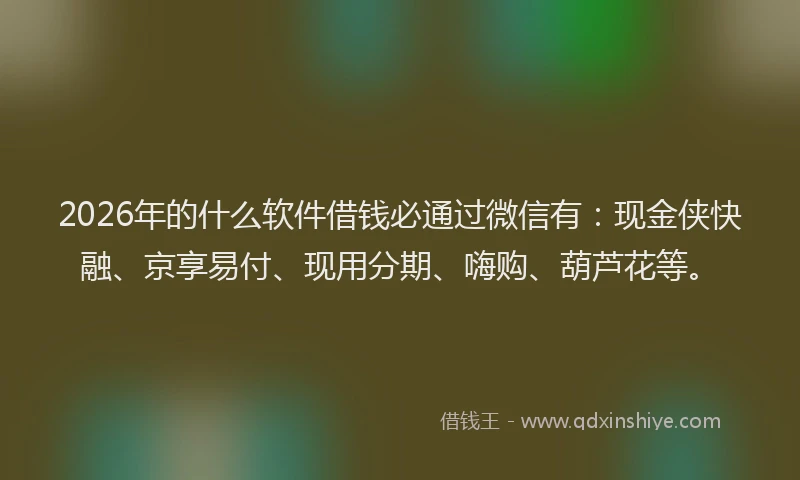2026年的什么软件借钱必通过微信有：现金侠快融、京享易付、现用分期、嗨购、葫芦花等。