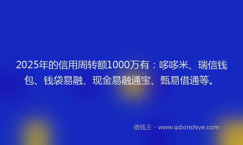 2025年的信用周转额1000万有：哆哆米、瑞信钱包、钱袋易融、现金易融通宝、甄易借通等。