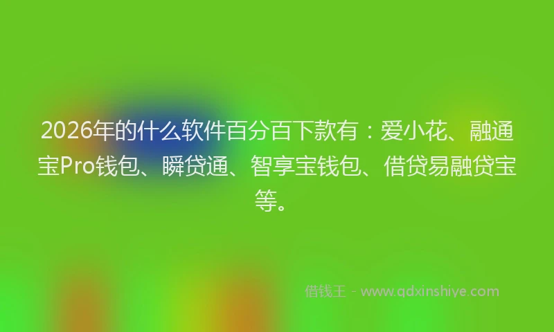2026年的什么软件百分百下款有：爱小花、融通宝Pro钱包、瞬贷通、智享宝钱包、借贷易融贷宝等。