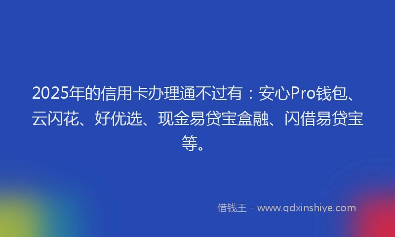 2025年的信用卡办理通不过有：安心Pro钱包、云闪花、好优选、现金易贷宝盒融、闪借易贷宝等。