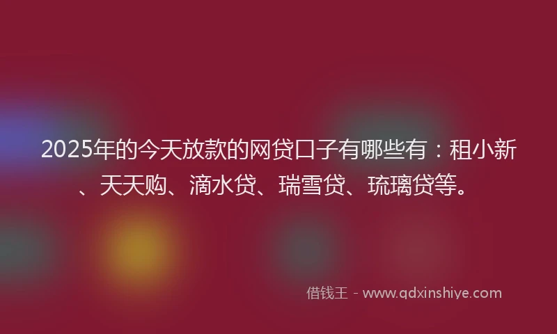 2025年的今天放款的网贷口子有哪些有：租小新、天天购、滴水贷、瑞雪贷、琉璃贷等。