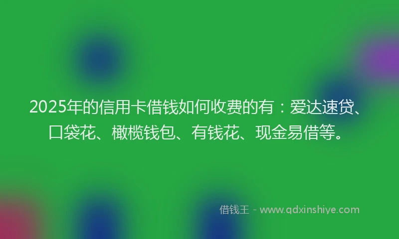 2025年的信用卡借钱如何收费的有:爱达速贷、口袋花、橄榄钱包、有钱花、现金易借等。