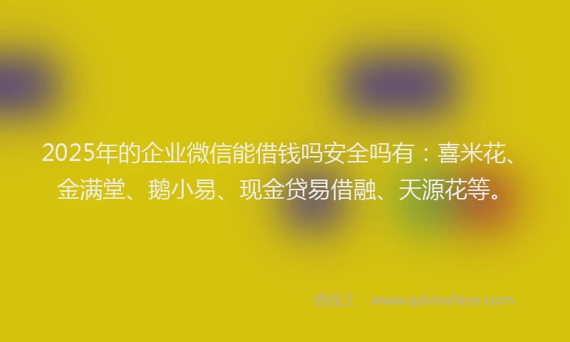 2025年的企业微信能借钱吗安全吗有：喜米花、金满堂、鹅小易、现金贷易借融、天源花等。