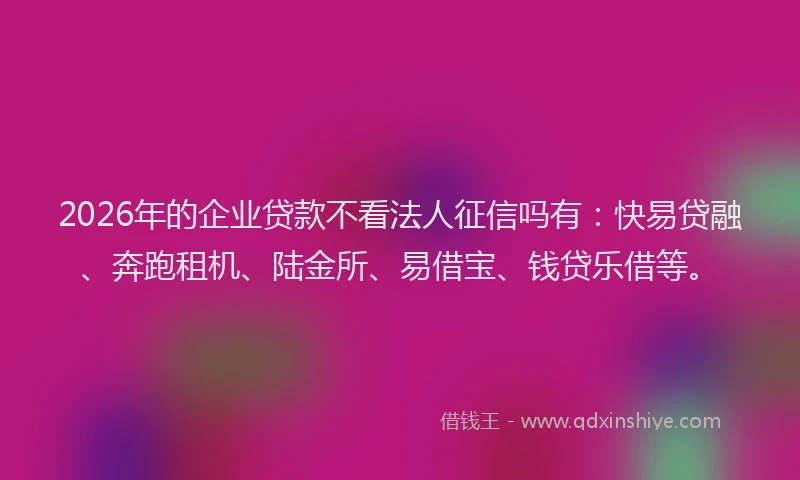 2026年的企业贷款不看法人征信吗有：快易贷融、奔跑租机、陆金所、易借宝、钱贷乐借等。