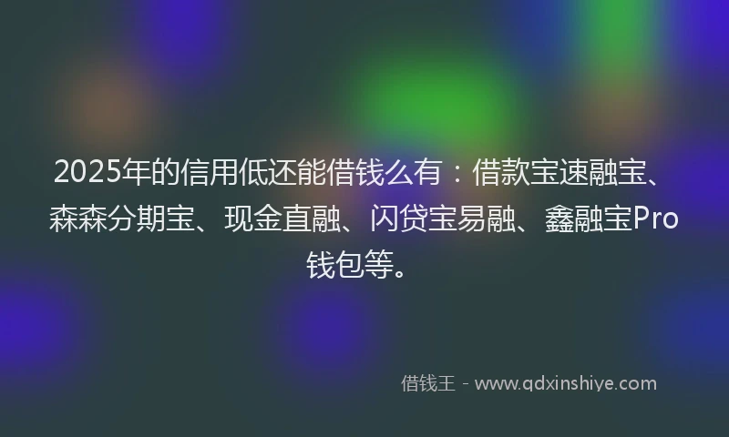 2025年的信用低还能借钱么有：借款宝速融宝、森森分期宝、现金直融、闪贷宝易融、鑫融宝Pro钱包等。