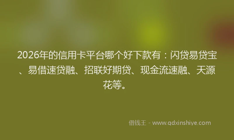 2026年的信用卡平台哪个好下款有：闪贷易贷宝、易借速贷融、招联好期贷、现金流速融、天源花等。