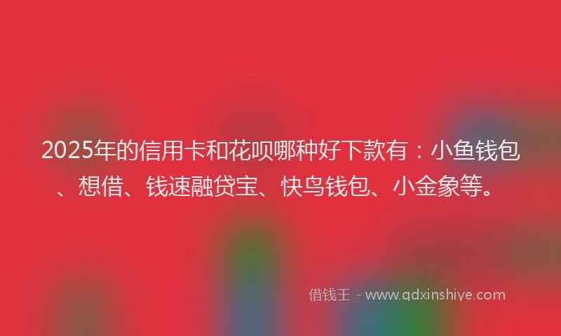 2025年的信用卡和花呗哪种好下款有：小鱼钱包、想借、钱速融贷宝、快鸟钱包、小金象等。