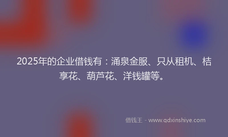 2025年的企业借钱有:涌泉金服、只从租机、桔享花、葫芦花、洋钱罐等。