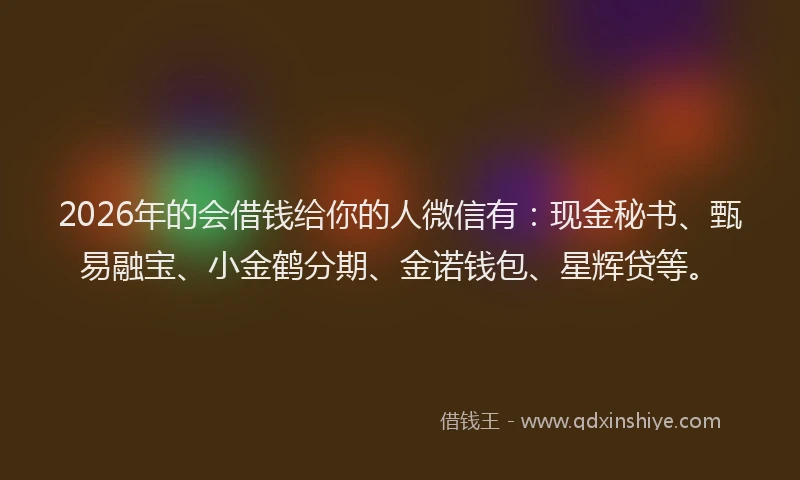 2026年的会借钱给你的人微信有：现金秘书、甄易融宝、小金鹤分期、金诺钱包、星辉贷等。
