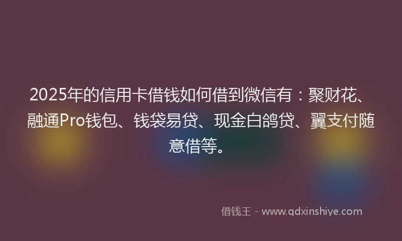 2025年的信用卡借钱如何借到微信有：聚财花、融通Pro钱包、钱袋易贷、现金白鸽贷、翼支付随意借等。