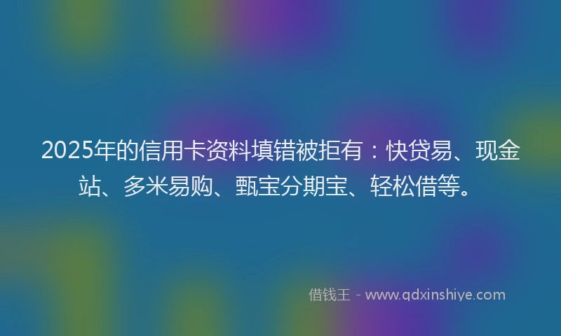 2025年的信用卡资料填错被拒有：快贷易、现金站、多米易购、甄宝分期宝、轻松借等。