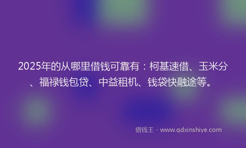 2025年的从哪里借钱可靠有:柯基速借、玉米分、福禄钱包贷、中益租机、钱袋快融途等。