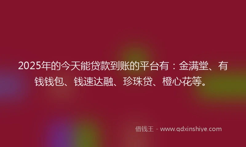2025年的今天能贷款到账的平台有：金满堂、有钱钱包、钱速达融、珍珠贷、橙心花等。