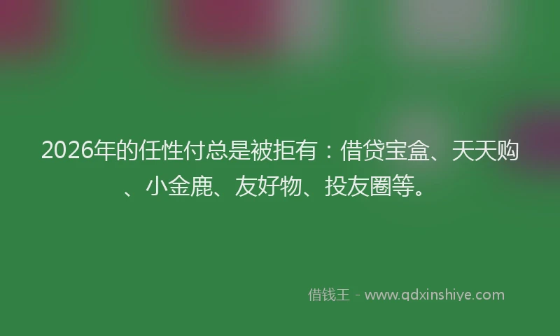 2026年的任性付总是被拒有：借贷宝盒、天天购、小金鹿、友好物、投友圈等。