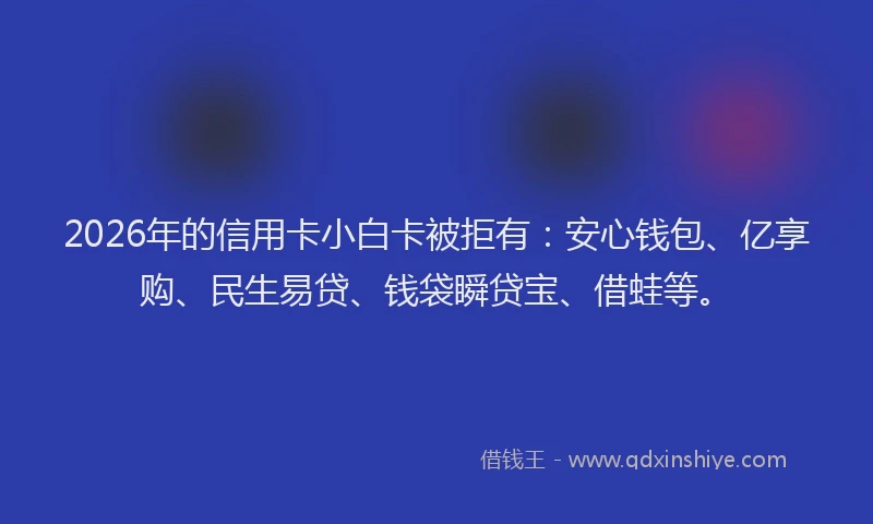2026年的信用卡小白卡被拒有：安心钱包、亿享购、民生易贷、钱袋瞬贷宝、借蛙等。