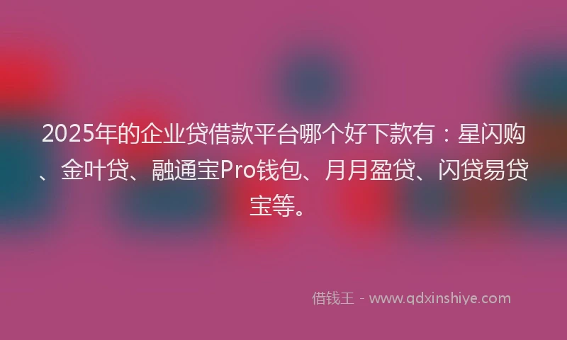 2025年的企业贷借款平台哪个好下款有:星闪购、金叶贷、融通宝Pro钱包、月月盈贷、闪贷易贷宝等。