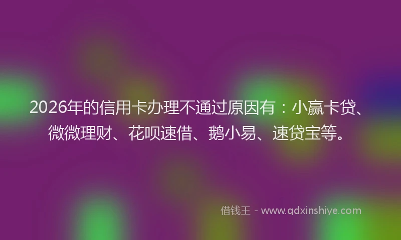 2026年的信用卡办理不通过原因有：小赢卡贷、微微理财、花呗速借、鹅小易、速贷宝等。