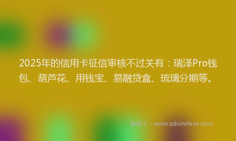 2025年的信用卡征信审核不过关有：瑞泽Pro钱包、葫芦花、用钱宝、易融贷盒、琉璃分期等。