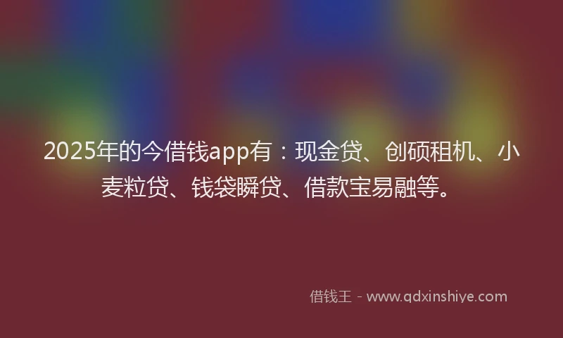 2025年的今借钱app有：现金贷、创硕租机、小麦粒贷、钱袋瞬贷、借款宝易融等。