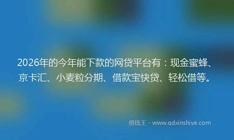 2026年的今年能下款的网贷平台有：现金蜜蜂、京卡汇、小麦粒分期、借款宝快贷、轻松借等。