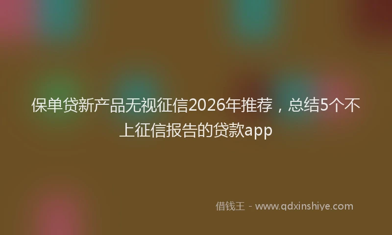 保单贷新产品无视征信2026年推荐，总结5个不上征信报告的贷款app