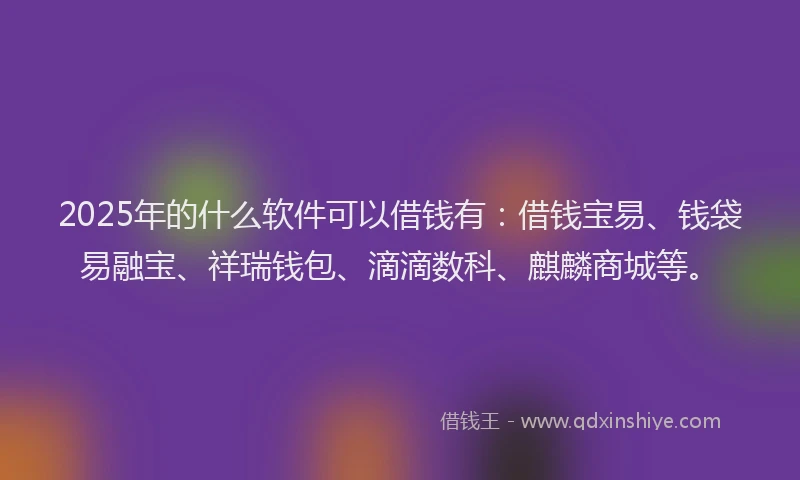 2025年的什么软件可以借钱有：借钱宝易、钱袋易融宝、祥瑞钱包、滴滴数科、麒麟商城等。