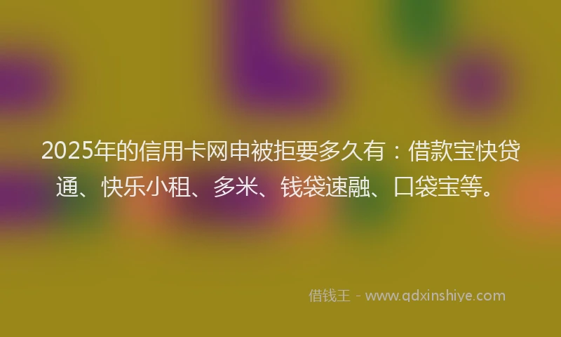 2025年的信用卡网申被拒要多久有：借款宝快贷通、快乐小租、多米、钱袋速融、口袋宝等。