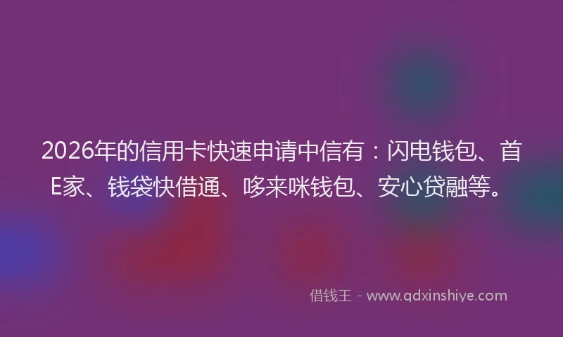 2026年的信用卡快速申请中信有：闪电钱包、首E家、钱袋快借通、哆来咪钱包、安心贷融等。