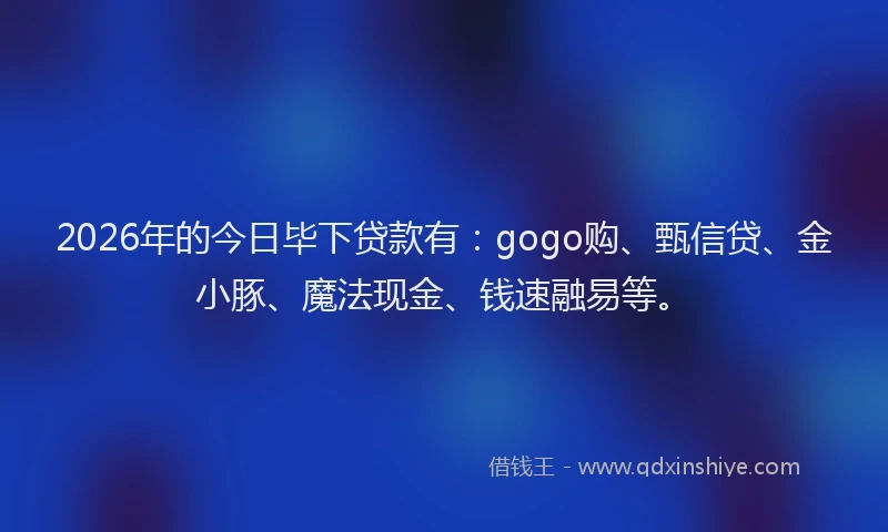 2026年的今日毕下贷款有：gogo购、甄信贷、金小豚、魔法现金、钱速融易等。