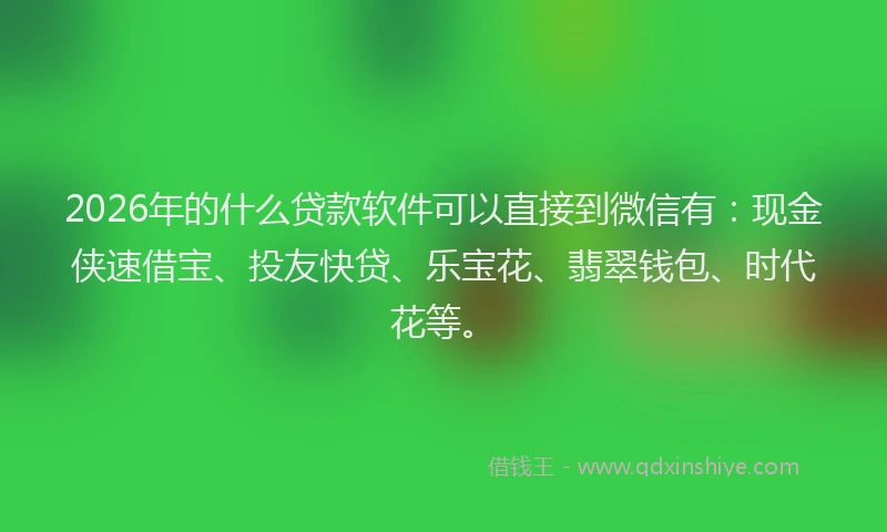 2026年的什么贷款软件可以直接到微信有：现金侠速借宝、投友快贷、乐宝花、翡翠钱包、时代花等。