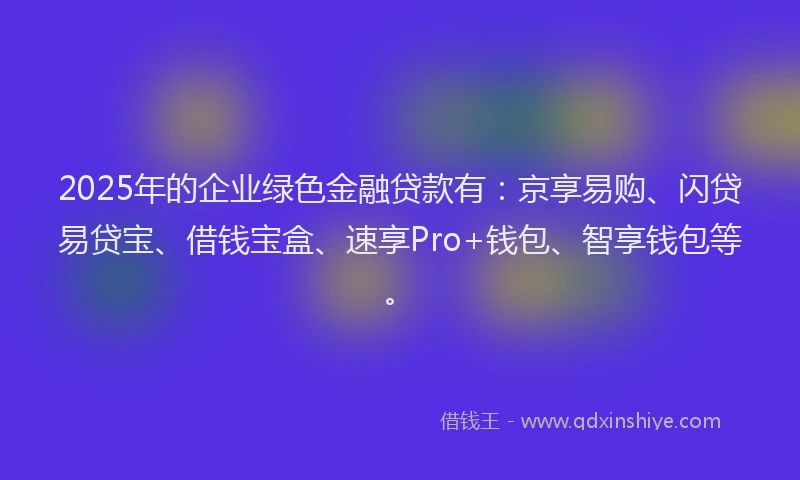 2025年的企业绿色金融贷款有：京享易购、闪贷易贷宝、借钱宝盒、速享Pro+钱包、智享钱包等。