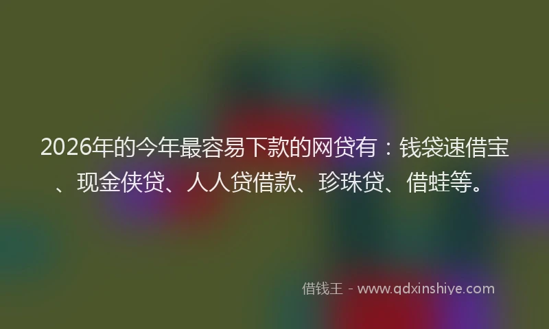 2026年的今年最容易下款的网贷有:钱袋速借宝、现金侠贷、人人贷借款、珍珠贷、借蛙等。