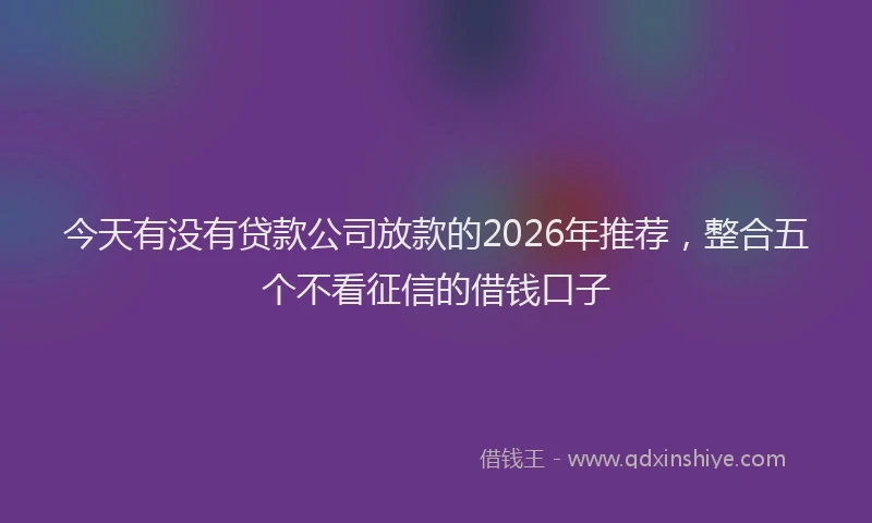 今天有没有贷款公司放款的2026年推荐，整合五个不看征信的借钱口子