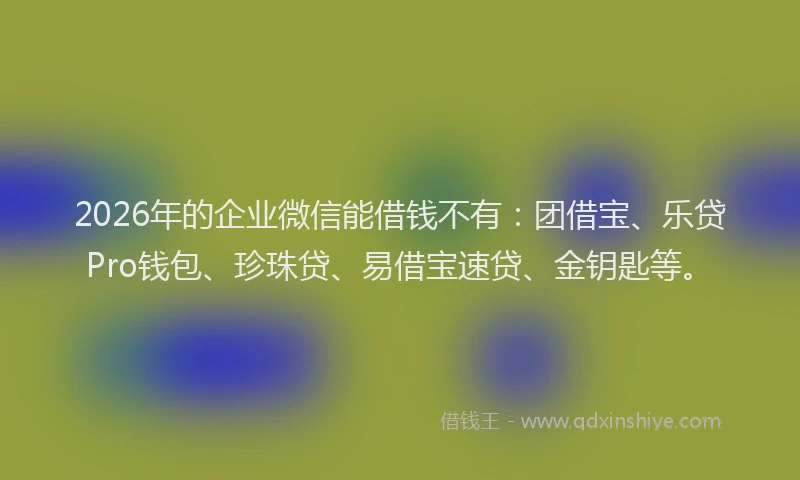 2026年的企业微信能借钱不有：团借宝、乐贷Pro钱包、珍珠贷、易借宝速贷、金钥匙等。
